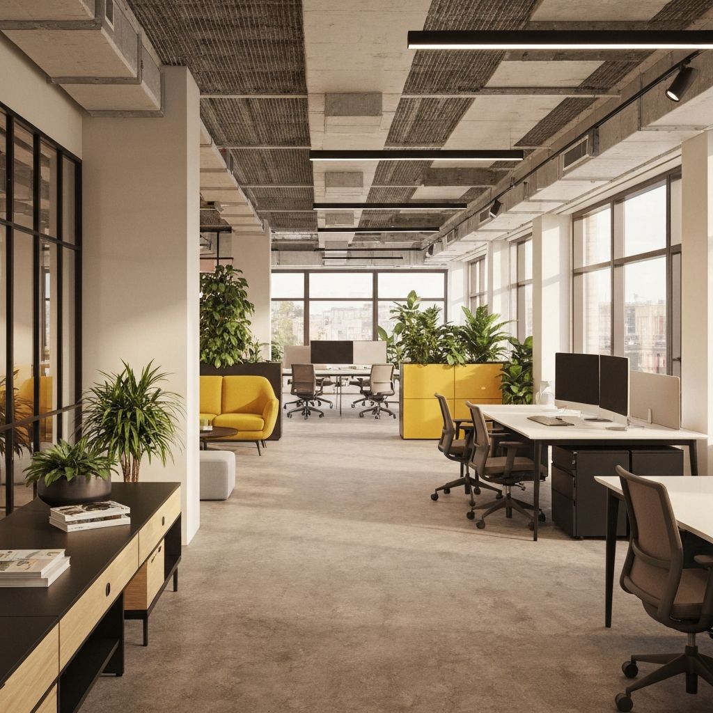 Creative office space with working people.